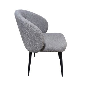 Chaise de repas en tissu bouclette imitation laine de mouton couleur gris et pieds métal noir – SYRACUSE