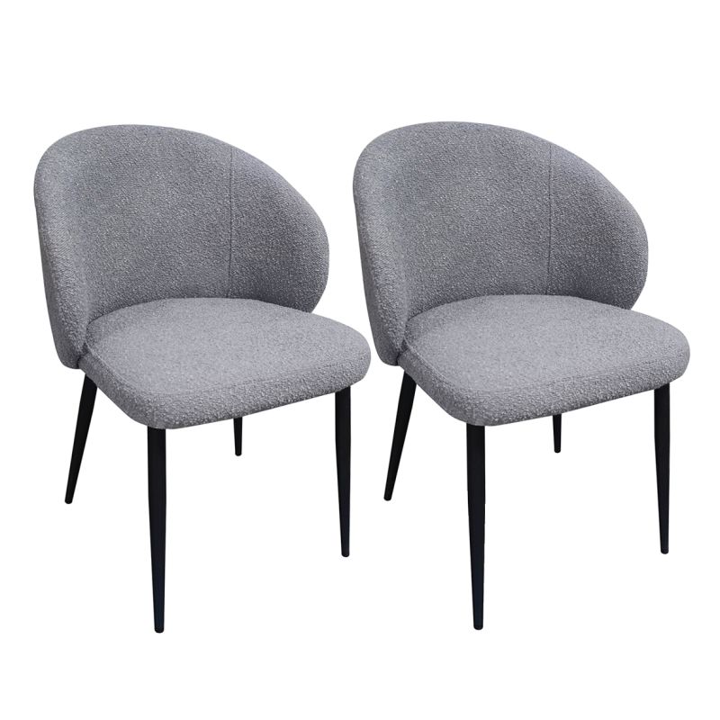 Lot de 2 chaises de repas en tissu bouclette imitation laine de mouton couleur gris et pieds métal noir –SYRACUSE