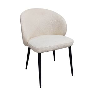 Chaise de repas en tissu bouclette imitation laine de mouton couleur blanc écru et pieds métal noir – SYRACUSE