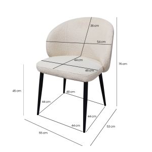 Lot de 2 chaises de repas en tissu bouclette imitation laine de mouton couleur blanc écru et pieds métal noir – SYRACUSE