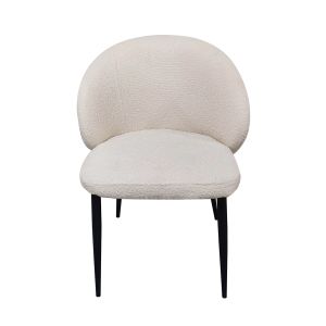 Lot de 2 chaises de repas en tissu bouclette imitation laine de mouton couleur blanc écru et pieds métal noir – SYRACUSE