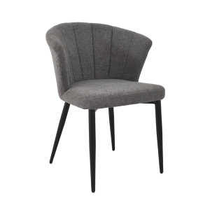 Chaise de repas fauteuil dossier forme de coquillage en tissu gris anthracite et pieds métal noir  – MONTREAL