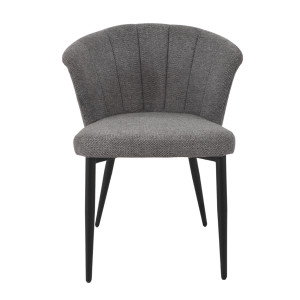 Chaise de repas fauteuil dossier forme de coquillage en tissu gris anthracite et pieds métal noir  – MONTREAL