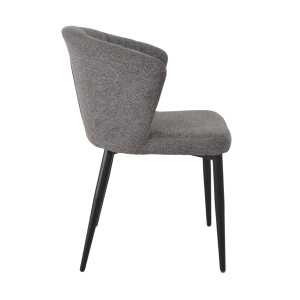 Chaise de repas fauteuil dossier forme de coquillage en tissu gris anthracite et pieds métal noir  – MONTREAL