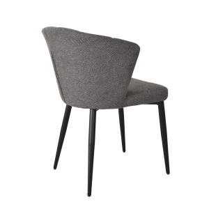 Chaise de repas fauteuil dossier forme de coquillage en tissu gris anthracite et pieds métal noir  – MONTREAL