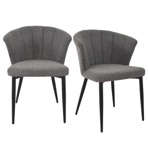 Lot de 2 chaises de repas dossier fauteuils forme de coquillage en tissu gris anthracite et pieds métal noir – MONTREAL