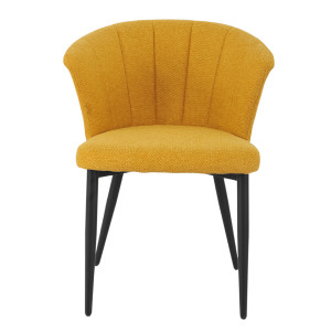 Chaise de repas fauteuil dossier forme de coquillage en tissu jaune moutarde et pieds métal noir – MONTREAL