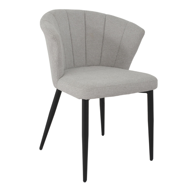 Chaise de repas fauteuil dossier forme de coquillage en tissu gris clair et pieds métal noir – MONTREAL