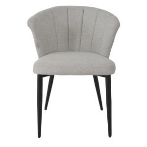 Chaise de repas fauteuil dossier forme de coquillage en tissu gris clair et pieds métal noir – MONTREAL