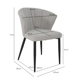 Chaise de repas fauteuil dossier forme de coquillage en tissu gris clair et pieds métal noir – MONTREAL