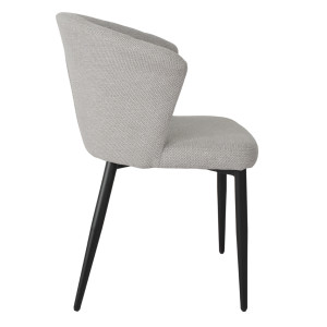 Chaise de repas fauteuil dossier forme de coquillage en tissu gris clair et pieds métal noir – MONTREAL