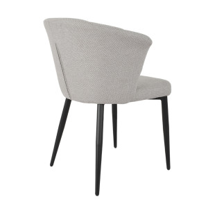 Chaise de repas fauteuil dossier forme de coquillage en tissu gris clair et pieds métal noir – MONTREAL