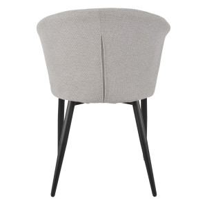 Chaise de repas fauteuil dossier forme de coquillage en tissu gris clair et pieds métal noir – MONTREAL