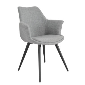 Chaise de repas avec accoudoirs en tissu gris clair et pieds métal noir – style contemporain – CALGARY