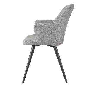 Chaise de repas avec accoudoirs en tissu gris clair et pieds métal noir – style contemporain – CALGARY