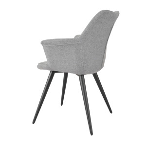 Chaise de repas avec accoudoirs en tissu gris clair et pieds métal noir – style contemporain – CALGARY