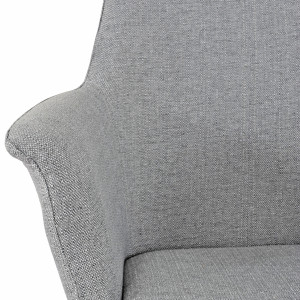 Chaise de repas avec accoudoirs en tissu gris clair et pieds métal noir – style contemporain – CALGARY