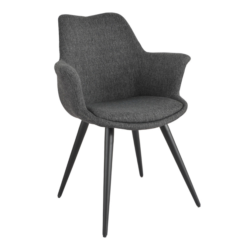 Chaise de repas avec accoudoirs en tissu gris anthracite et pieds métal noir – style contemporain – CALGARY