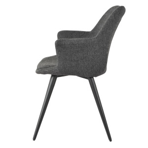 Chaise de repas avec accoudoirs en tissu gris anthracite et pieds métal noir – style contemporain – CALGARY