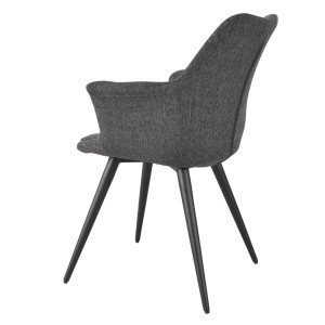 Chaise de repas avec accoudoirs en tissu gris anthracite et pieds métal noir – style contemporain – CALGARY