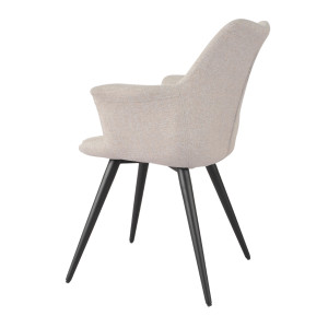 Chaise de repas avec accoudoirs en tissu beige et pieds métal noir – style contemporain – CALGARY