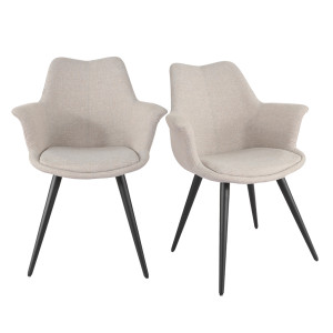 Lot de 2 chaises de repas avec accoudoirs en tissu beige et pieds métal noir – style contemporain – CALGARY