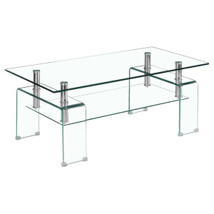 Table Basse Rectangulaire L. 100 cm avec 2 Plateaux en Verre Trempé et Piètement Arc - Design Minimaliste et Contemporain - ICE