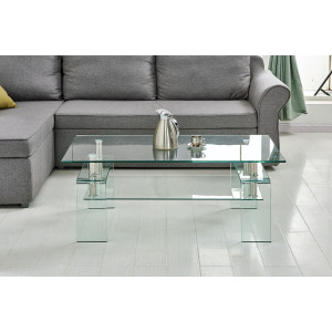 Table Basse Rectangulaire L. 100 cm avec 2 Plateaux en Verre Trempé et Piètement Arc - Design Minimaliste et Contemporain - ICE