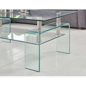 Table Basse Rectangulaire L. 100 cm avec 2 Plateaux en Verre Trempé et Piètement Arc - Design Minimaliste et Contemporain - ICE