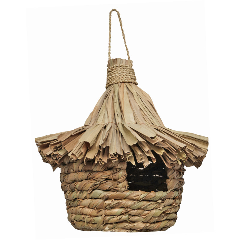 Grand Nichoir pour Oiseaux D. 43 cm en Feuilles de Pandan Fabrication Artisanale - Style Naturel et Exotique - ZAZU