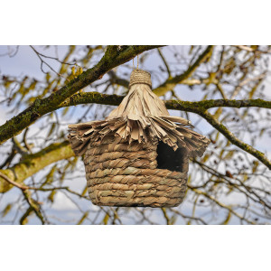 Grand Nichoir pour Oiseaux D. 43 cm en Feuilles de Pandan Fabrication Artisanale - Style Naturel et Exotique - ZAZU