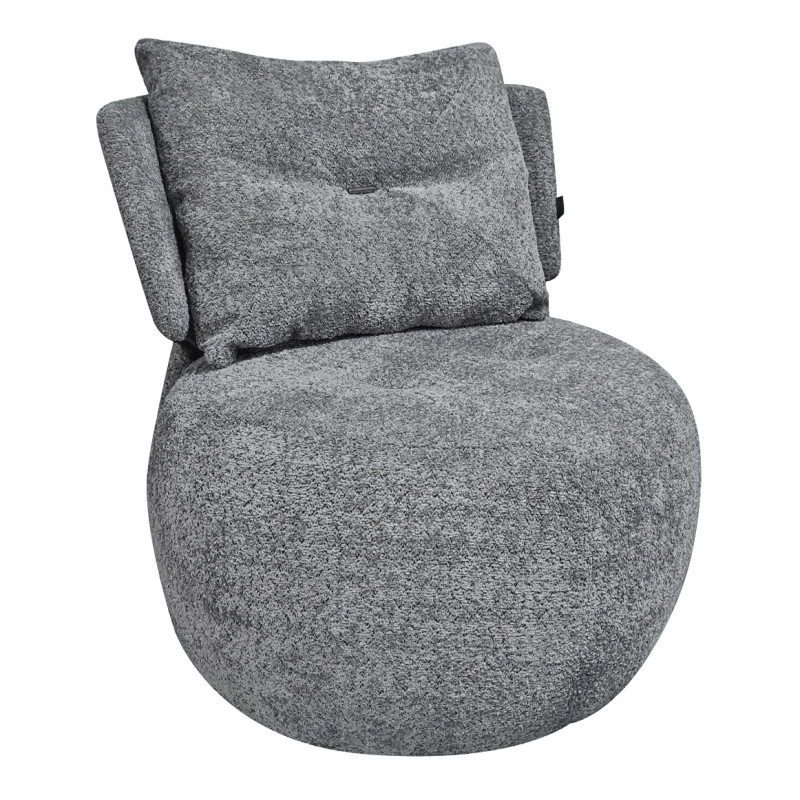 Fauteuil Pivotant 360° en Tissu Bouclette Gris avec Coussin de Dossier Amovible - Design Minimaliste et Contemporain - ERNESTO