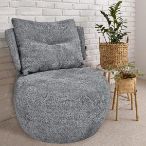 Fauteuil Pivotant 360° en Tissu Bouclette Gris avec Coussin de Dossier Amovible - Design Minimaliste et Contemporain - ERNESTO