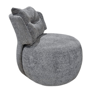 Fauteuil Pivotant 360° en Tissu Bouclette Gris avec Coussin de Dossier Amovible - Design Minimaliste et Contemporain - ERNESTO