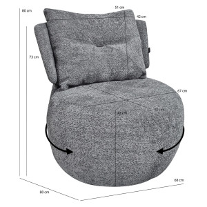 Fauteuil Pivotant 360° en Tissu Bouclette Gris avec Coussin de Dossier Amovible - Design Minimaliste et Contemporain - ERNESTO