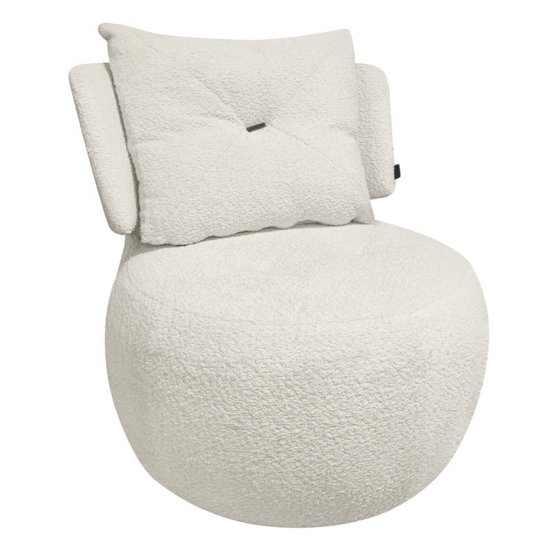 Fauteuil Pivotant 360° en Tissu Bouclette Beige avec Coussin de Dossier Amovible - Design Minimaliste et Contemporain - ERNESTO