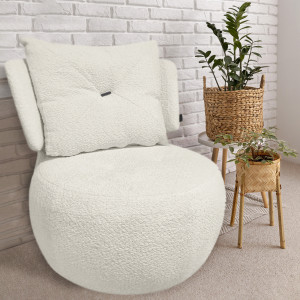 Fauteuil Pivotant 360° en Tissu Bouclette Beige avec Coussin de Dossier Amovible - Design Minimaliste et Contemporain - ERNESTO