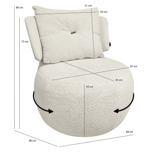 Fauteuil Pivotant 360° en Tissu Bouclette Beige avec Coussin de Dossier Amovible - Design Minimaliste et Contemporain - ERNESTO