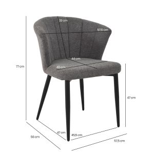 Lot de 2 chaises de repas dossier fauteuils forme de coquillage en tissu gris anthracite et pieds métal noir – MONTREAL