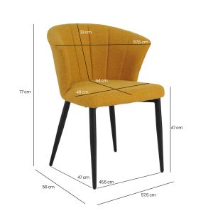 Lot de 2 chaises de repas fauteuils dossier forme de coquillage en tissu jaune moutarde et pieds métal noir – MONTREAL