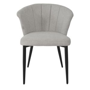 Lot de 2 chaises de repas fauteuils dossier forme de coquillage en tissu gris clair et pieds métal noir – MONTREAL