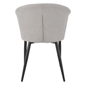 Lot de 2 chaises de repas fauteuils dossier forme de coquillage en tissu gris clair et pieds métal noir – MONTREAL