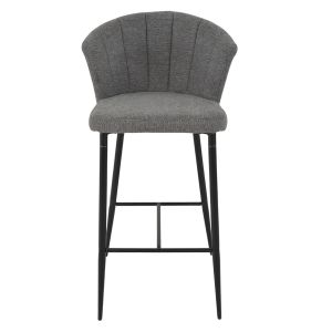 Lot de 2 chaises de bar H. 105 cm dossier forme de coquillage en tissu gris anthracite piètement métal noir– MONTREAL