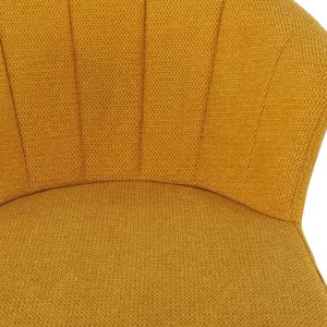 Chaise de bar H. 105 cm dossier forme de coquillage en tissu jaune moutarde avec piètement et repose-pieds métal noir – MONTREAL