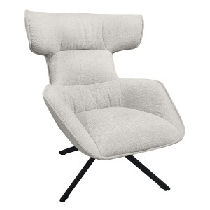 Fauteuil Pivotant 360° en Tissu Velours Chiné Écru avec Piètement en Métal Noir - Design Minimaliste et Contemporain - ANTONIO