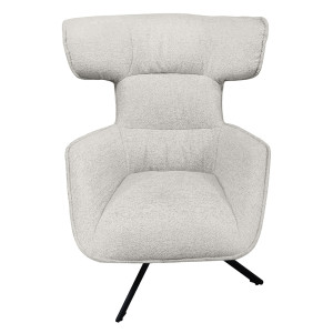 Fauteuil Pivotant 360° en Tissu Velours Chiné Écru avec Piètement en Métal Noir - Design Minimaliste et Contemporain - ANTONIO