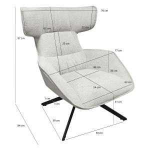 Fauteuil Pivotant 360° en Tissu Velours Chiné Écru avec Piètement en Métal Noir - Design Minimaliste et Contemporain - ANTONIO