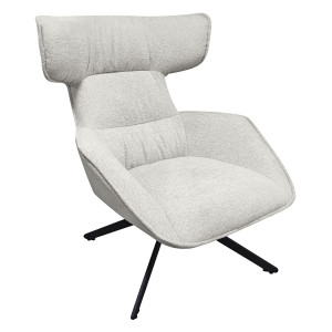 Fauteuil Pivotant 360° en Tissu Velours Chiné Écru avec Piètement en Métal Noir - Design Minimaliste et Contemporain - ANTONIO