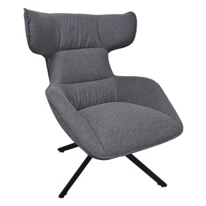 Fauteuil Pivotant 360° en Tissu Velours Chiné Gris avec Piètement en Métal Noir - Design Minimaliste et Contemporain - ANTONIO