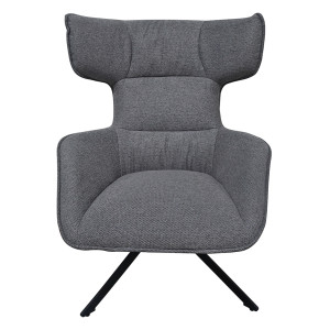 Fauteuil Pivotant 360° en Tissu Velours Chiné Gris avec Piètement en Métal Noir - Design Minimaliste et Contemporain - ANTONIO